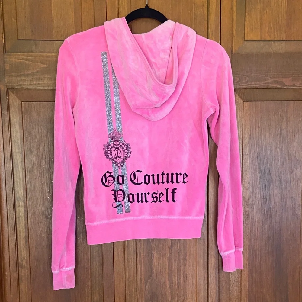 Juicy Couture Pink Velour Zip Up Hoodie - Medium - Picture 2 of 8